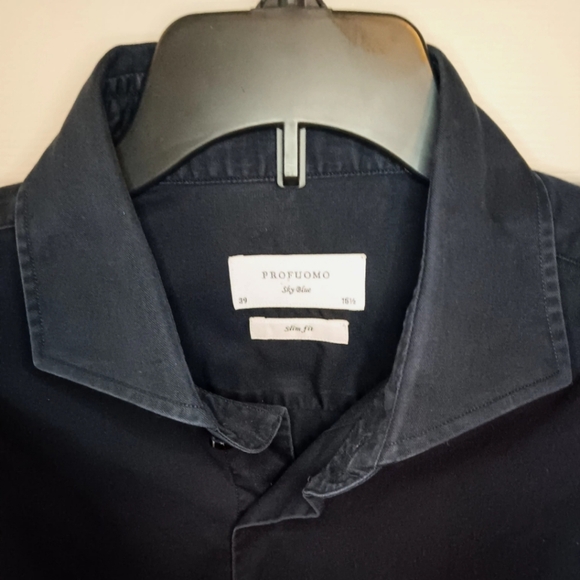 Profuomo Sky Blue Slim Fit Twill Cotton Button Front Shirt - Picture 8 of 9